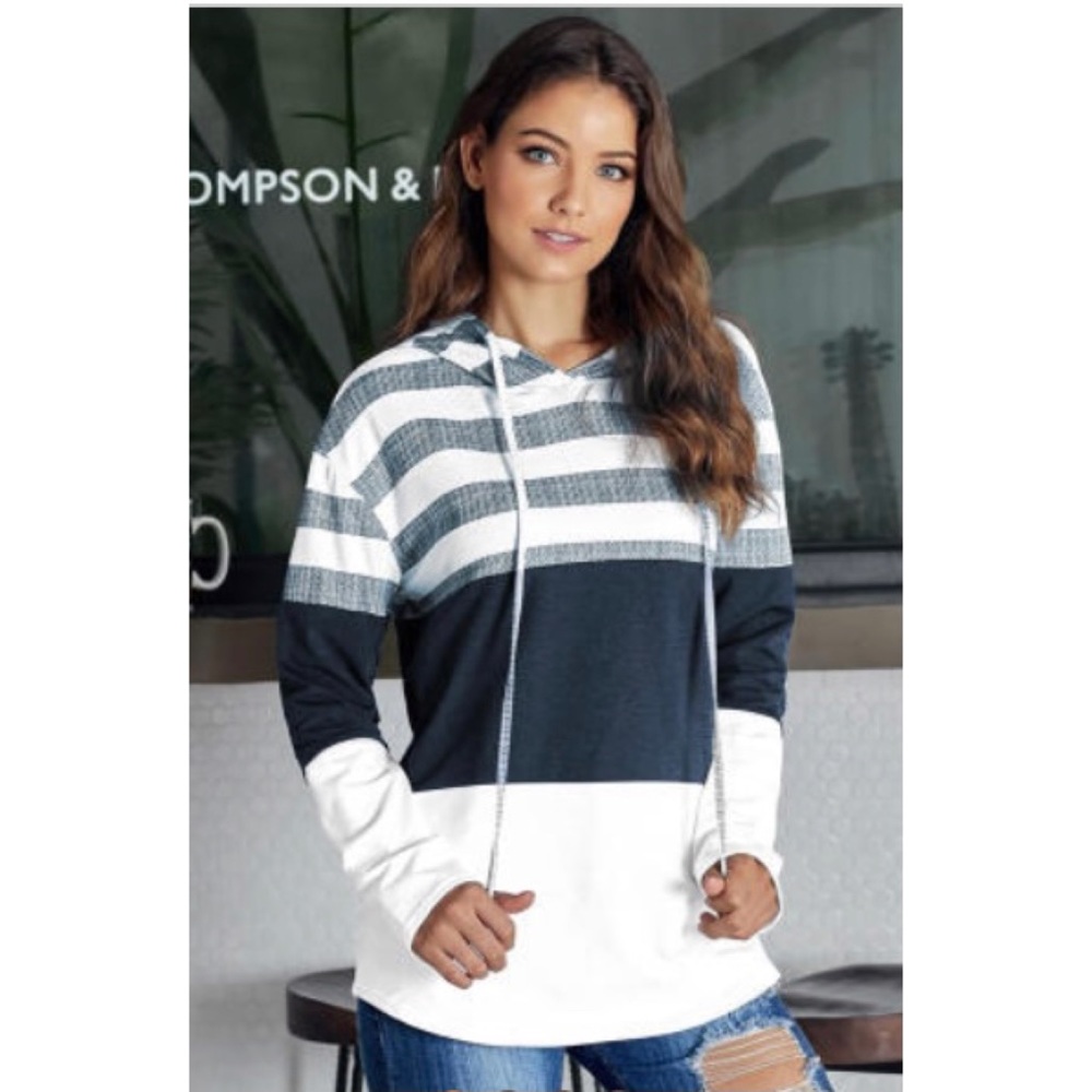 Speak To Me Color Block Drawstring Hoodie